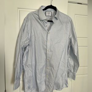 Semi-Spread Collar Egyptian Cotton Twill Stripe Shirt - Cobalt Blue